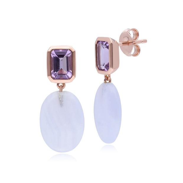 Gemondo Boucles d'Oreilles Pendantes ECFEW™ 'The Unifier' Agate Bleue et Améthyste