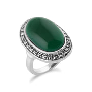 Anello ovale MARCASSITE scintillante con Calcedonio verde in argento sterling 925