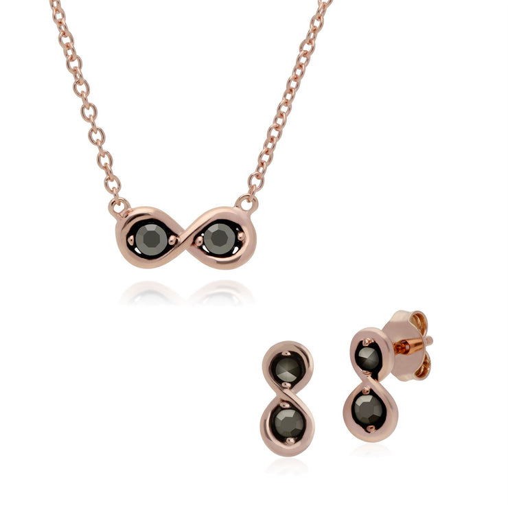 Collana e orecchini a lobo infinito in argento 925 placcato oro rosa Marcasite