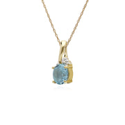 Collana con topazio, pendente a forma di bacio con topazio azzurro rotondo in oro giallo da 9 ct e diamante su catena da 45 cm