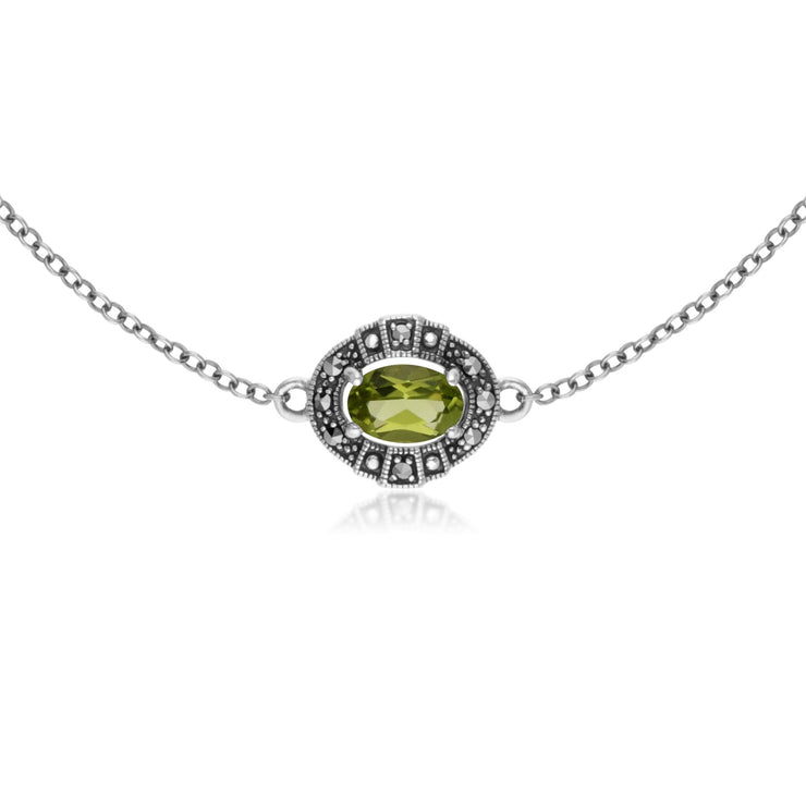 Bracciale in argento sterling con peridoto ovale e marcasite