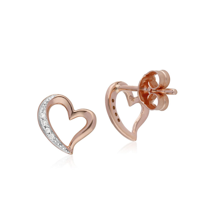 Orecchini con diamanti cuore alla moda in oro rosa da 9 ct