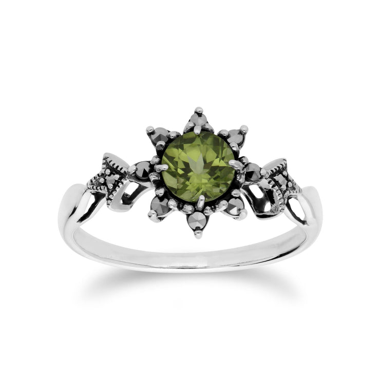 Anello Gemondo con peridoto, argento con peridoto e marcasite Anello Art Nouveau di agosto - Peridoto