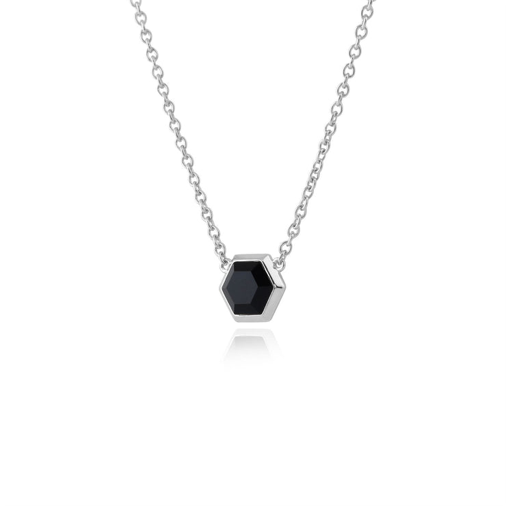 Collana geometrica in argento 925 con onice nero esagonale