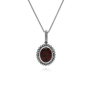 Pendente collana e orecchini ovali granato e marcasite in argento 925 in stile Art Déco