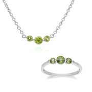 Collana e anello classici con tre pietre di peridoto in argento 925