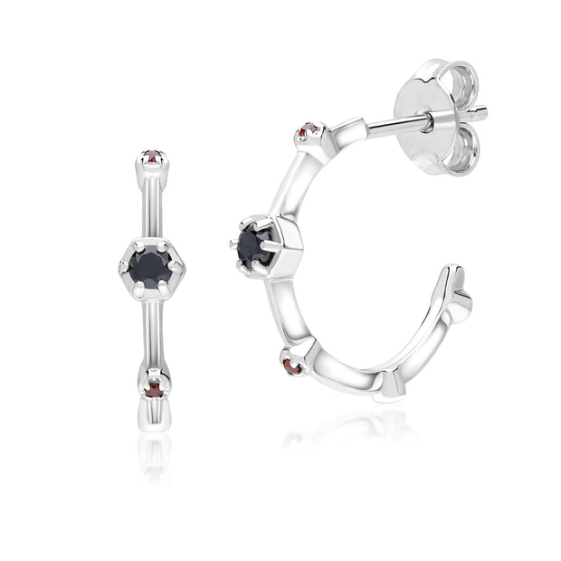 Orecchini a cerchio mini glamour moderni in argento 925 con spinello e granato