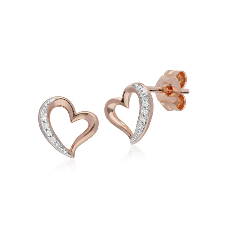 Orecchini con diamanti cuore alla moda in oro rosa da 9 ct