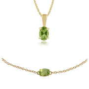 Classico bracciale e pendente ovale con peridoto in oro giallo 375