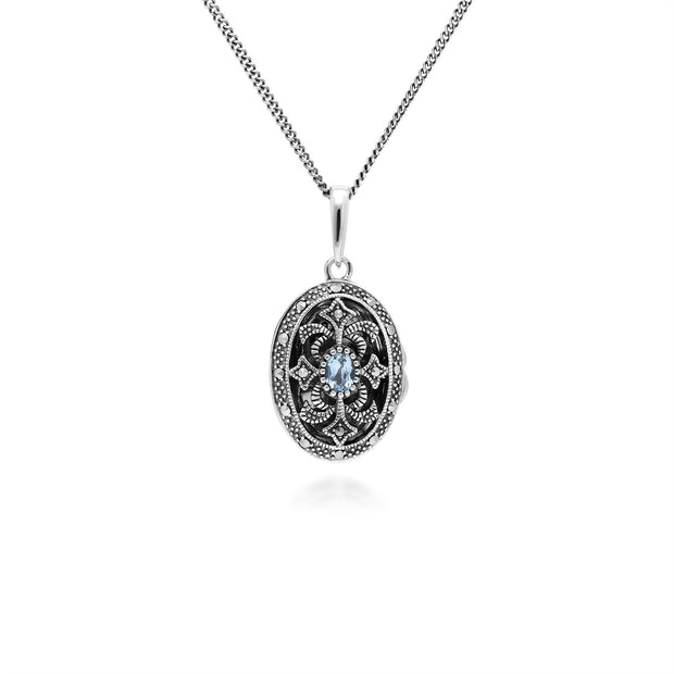 Collana portafoto in stile Art Nouveau Argento 925 ovale acquamarina