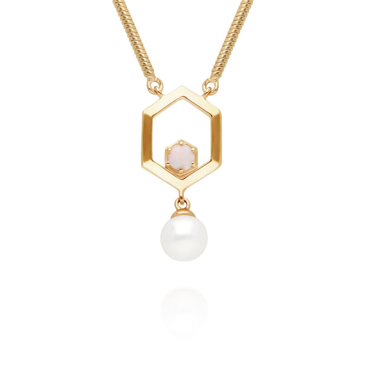 Collana moderna di perle esagonali Argento 925 placcato oro Perla e opale