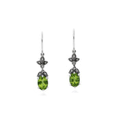 Orecchini con peridoto, orecchini pendenti ovali in stile Art Nouveau con peridoto e marcasite in argento sterling