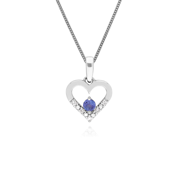 Ciondolo unico con tanzanite e diamanti in oro bianco da 9 ct su catena da 45 cm