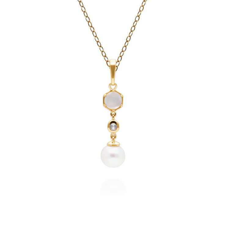Ciondolo moderno con perla esagonale Argento 925 placcato oro Perla, pietra di luna e topazio
