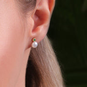 Boucles d'Oreilles Clou Moderne Or Jaune 375 Emeraude et Perle