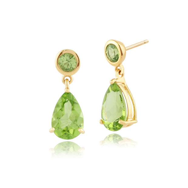 Classici orecchini pendenti a pera con peridoto in oro giallo 375