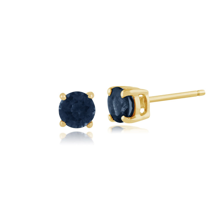 Orecchini classici con zaffiro in oro giallo 375 e rivestimento auricolare quadrato con diamanti