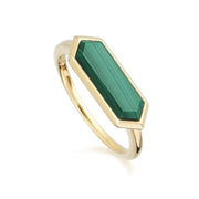 Anello esagonale geometrico Prisma di malachite in argento 925 placcato oro