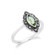 Anello Gemondo con peridoto, anello in argento con peridoto e marcasite Art Nouveau - Peridoto