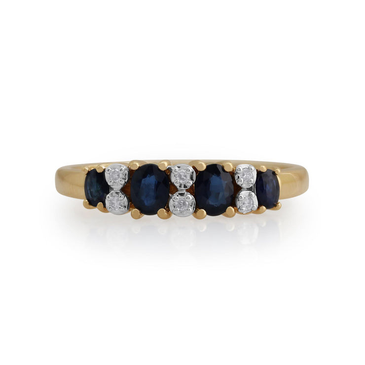 Anello Gemondo con zaffiro, anello Half Eternity in oro giallo da 9 ct con zaffiro da 0,65 ct e diamanti