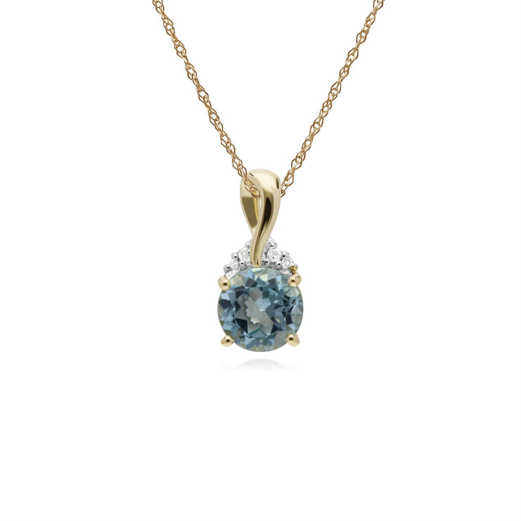 Collana con topazio, pendente a forma di bacio con topazio azzurro rotondo in oro giallo da 9 ct e diamante su catena da 45 cm