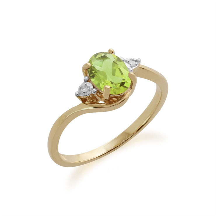 Anello Gemondo con peridoto, anello con peridoto e diamanti in oro giallo da 9 ct e 0,86 ct