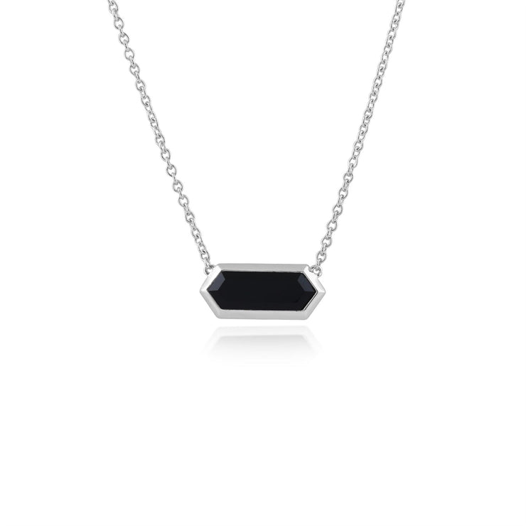 Collana geometrica in argento 925 con prisma esagonale in onice nero