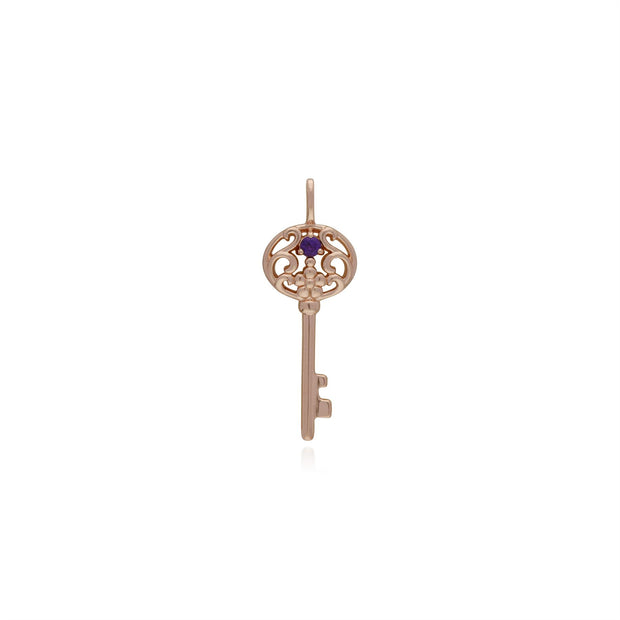 Ciondolo classico con lucchetto a cuore in argento 925 placcato oro rosa e grandi ciondoli con chiave in ametista