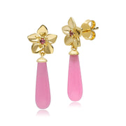 Gemondo Boucles d'Oreilles Pendantes Florales ECFEW™ 'The Creator' Jade Teinte Rose et Tourmaline Rose