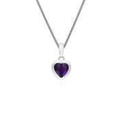 Ciondolo a forma di cuore con ametista in argento sterling con pietra singola su catena da 45 cm