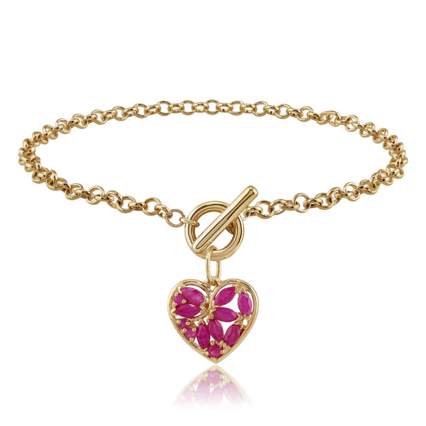 Classico bracciale a forma di cuore con rubino in oro giallo 375