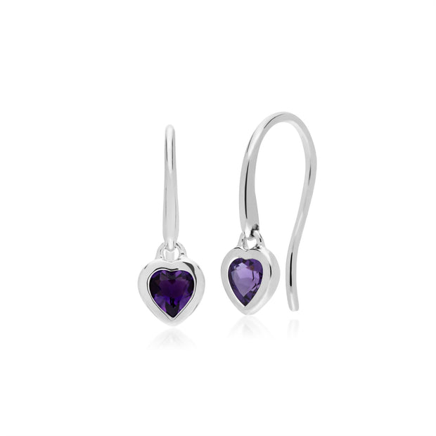 Orecchini a cuore aperto con ametista e pietra singola in argento sterling