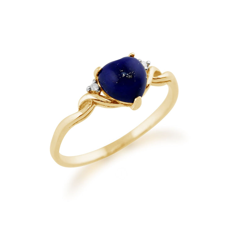 Gemondo Anello con lapislazzuli, anello a cuore con lapislazzuli e diamanti in oro giallo da 9 ct e 0,44 ct