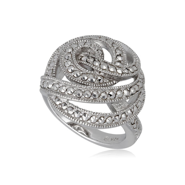 Anello Cocktail a Spirale in Argento 925 Marcasite