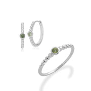 Anello Essentiel in argento 925 con peridoto e orecchini a cerchio