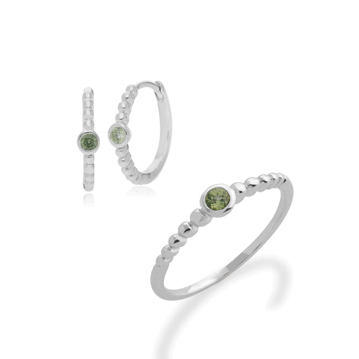 Anello Essentiel in argento 925 con peridoto e orecchini a cerchio