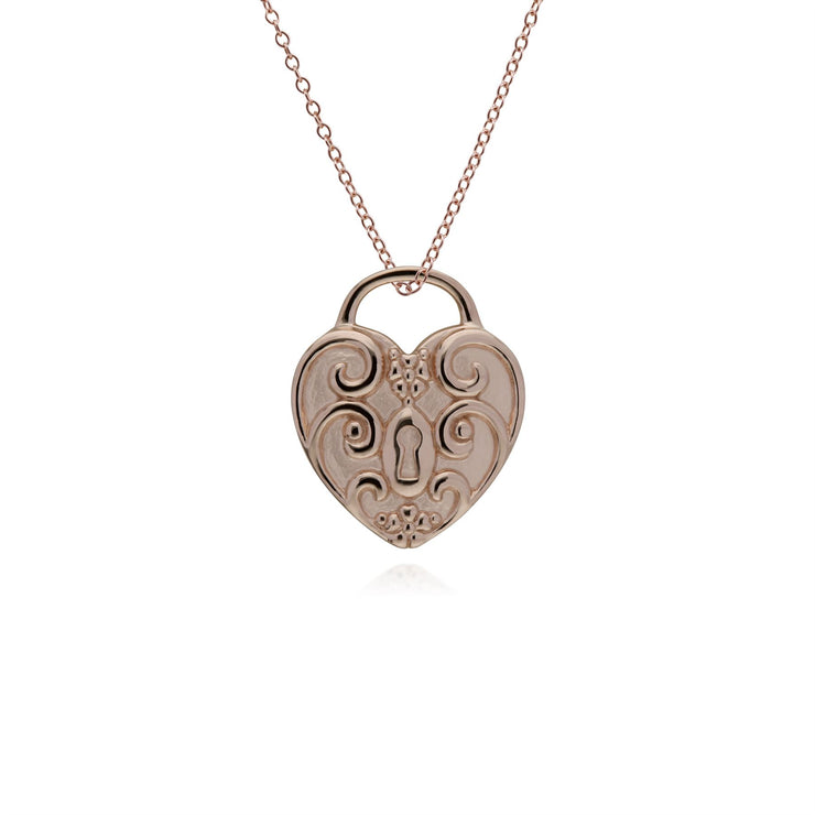 Ciondolo classico con lucchetto a cuore intrecciato in argento 925 placcato oro rosa e grandi ciondoli con perline chiave