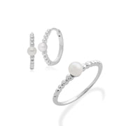 Anello con perla e orecchini a cerchio in argento 925 Essentiel