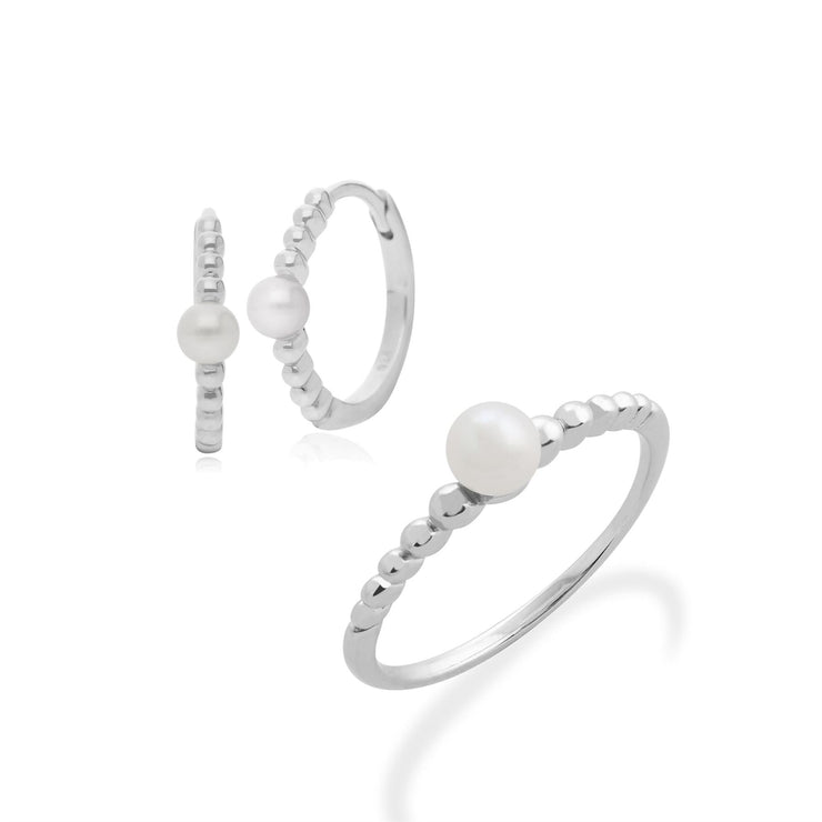 Anello con perla e orecchini a cerchio in argento 925 Essentiel