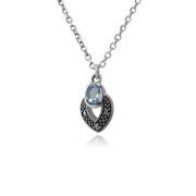 Collana in stile Art Deco Argento 925 ovale con acquamarina e marcasite