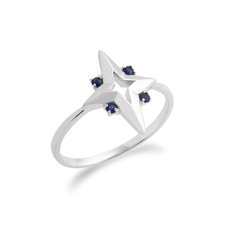 Anello e orecchini a forma di stella in stile Art Nouveau in argento 925 con zaffiro rotondo