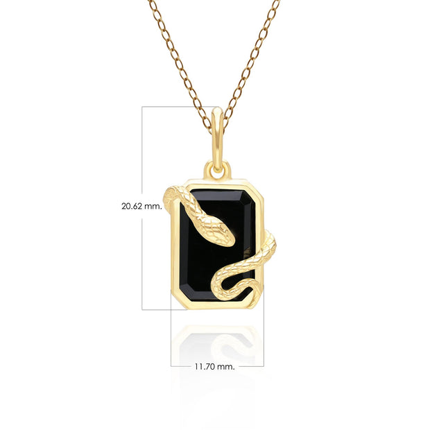 Grande pendente a forma di serpente arrotolato decorativo in onice nero in argento placcato oro fino