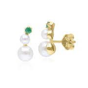 Clou Climbers Modern Pearls Orecchini a bottone in oro giallo 375 con smeraldi e perle