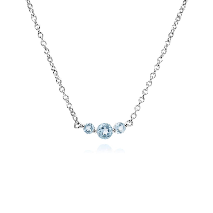 Collana in argento sterling con tre pietre di topazio azzurro rotondo sfumato da 45 cm