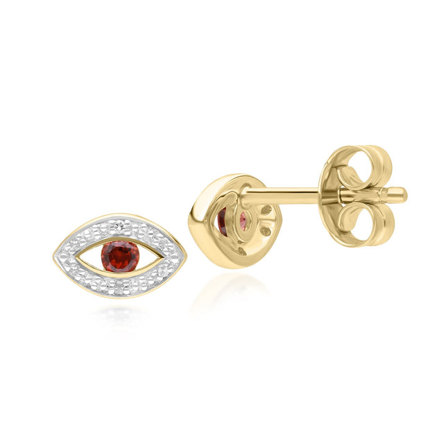 Orecchini a lobo ECFEW™ Evil Eye con granato delicato e diamanti in oro giallo 375