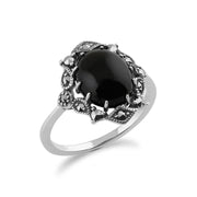 Gemondo Anello in argento 925 con marcasite in stile Art Nouveau di ispirazione vintage e onice