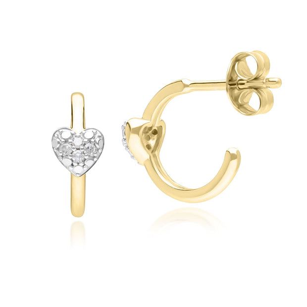 Orecchini a mezzo cerchio Love Heart in oro giallo 375 con diamante