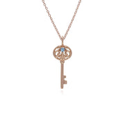 Ciondolo classico con lucchetto a cuore intrecciato in argento 925 placcato oro rosa e grandi ciondoli chiave acquamarina