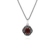 Collana in argento sterling con granato ovale e marcasite da 45 cm