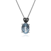 Collana con topazio, collana ovale in argento sterling con topazio azzurro e marcasite da 45 cm